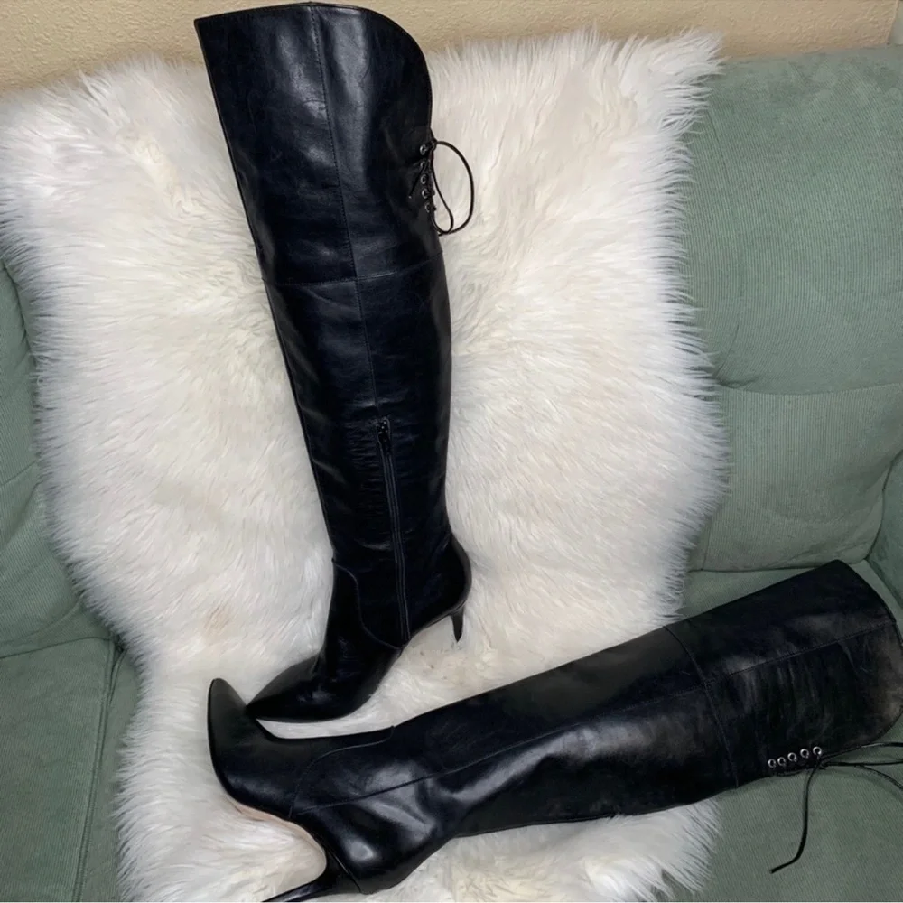 Perla Formentini Black Zucca Over-the-knee Leather